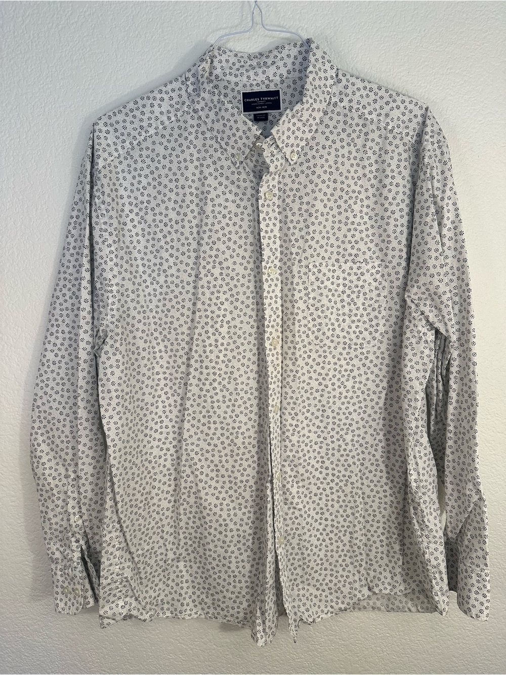 Charles Tyrwhitt Shirt Men’s XXL White Black Floral Non-Iron Button Down Classic